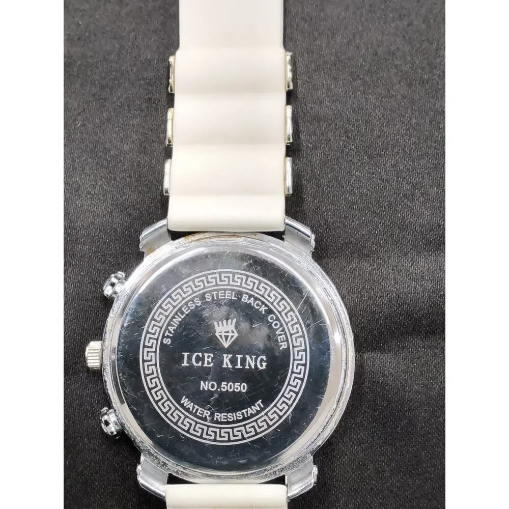 Ice King Quartz Analog Men's Watch Silver Jeweled Dial White Bling #W5147